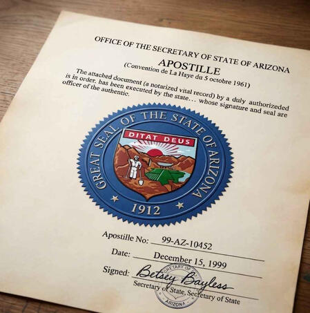 Apostille - ARIZONA DEPARTMENT OF STATE No: 99-AZ-10452 December 15,1999